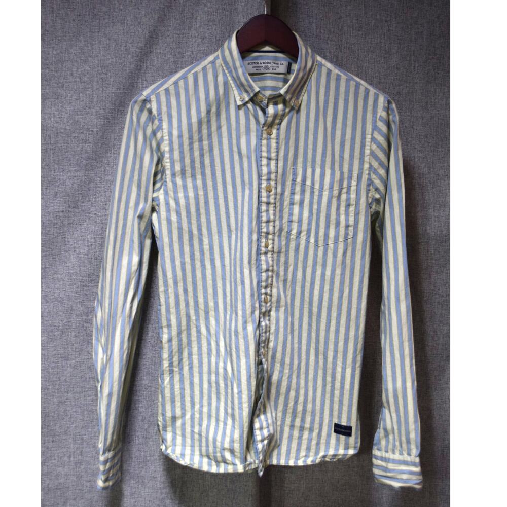 Scotch & Soda Blue Yellow Striped Button Down Shirt Regular Fit Small